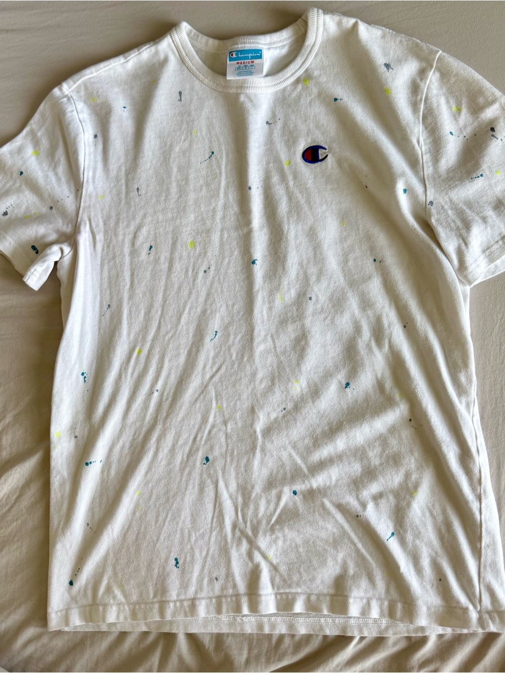 Champion White Cotton Tee with Black Logo Tag
